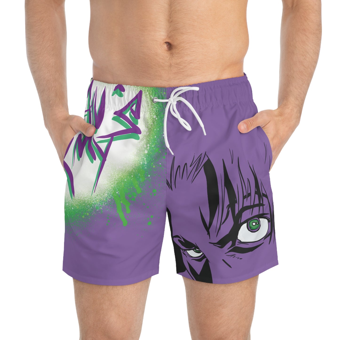 Stedman's Army Graffiti Swim Trunks, Trendy Beach Shorts, Summer Swimwear, Graphic Swim Shorts, Vacation Swim Trunks